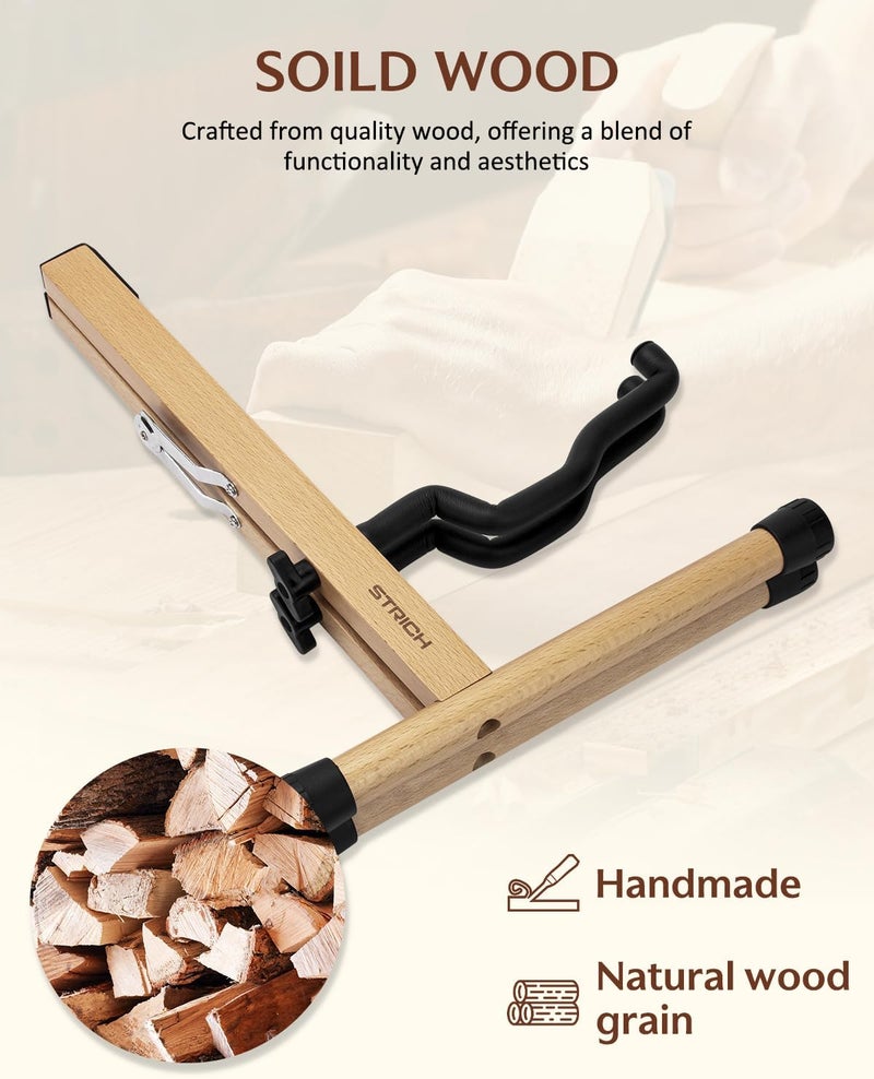 STRICH A-Frame Hardwood Floor Guitar Stand, Acoustic Guitar Stand Adjustable Folding Electric Guitars Holder, Universal for Acoustic, Electric, Bass, Ukulele, Non-Slip (Oak Wood) - Image 2